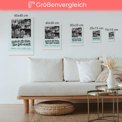 Personalisierbares Fotoboard Poster Magnetisch mit 8 Fotos und Herz Motiv Danke Bruder Bier geht auf mich Schwarz-Weiß Geschenk 6