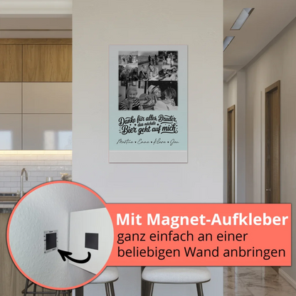 Personalisierbares Fotoboard Poster Magnetisch mit 8 Fotos und Herz Motiv Danke Bruder Bier geht auf mich Schwarz-Weiß Geschenk 5