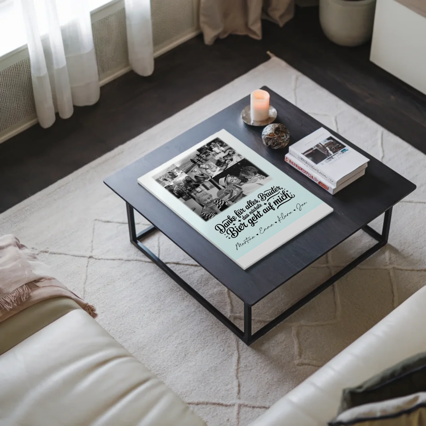 Personalisierbares Fotoboard Poster Magnetisch mit 8 Fotos und Herz Motiv Danke Bruder Bier geht auf mich Schwarz-Weiß Geschenk 3