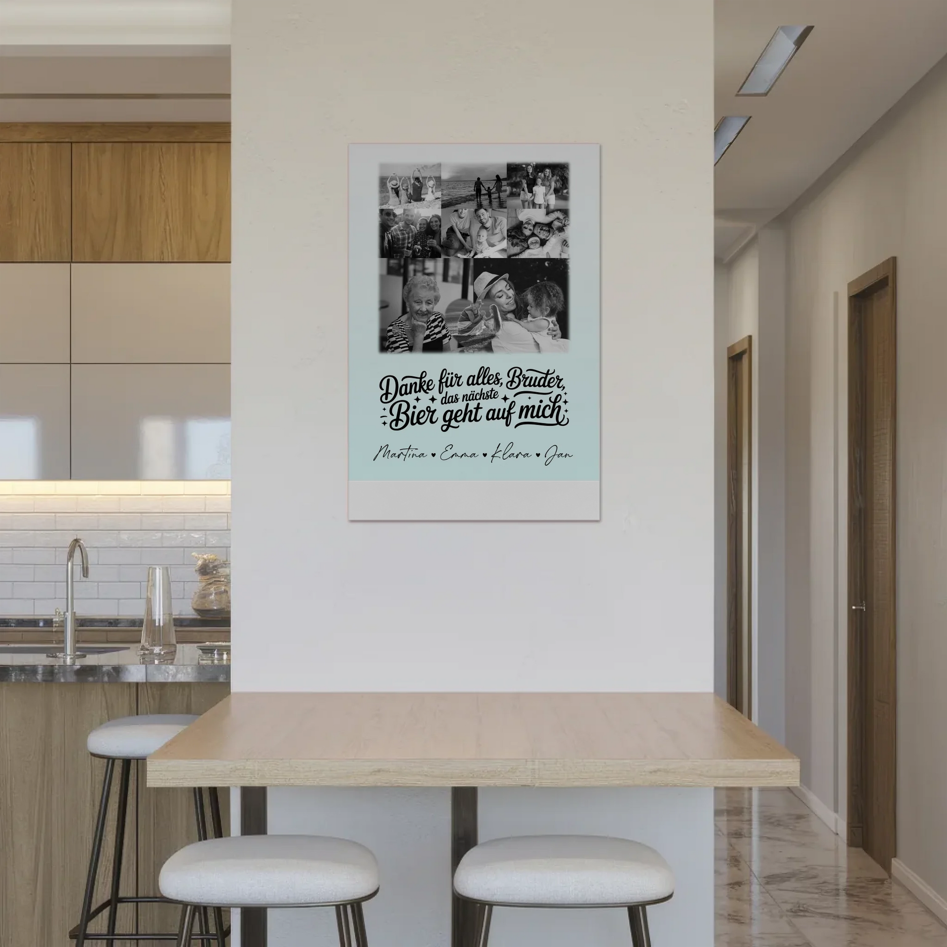 Personalisierbares Fotoboard Poster Magnetisch mit 8 Fotos und Herz Motiv Danke Bruder Bier geht auf mich Schwarz-Weiß Geschenk 2