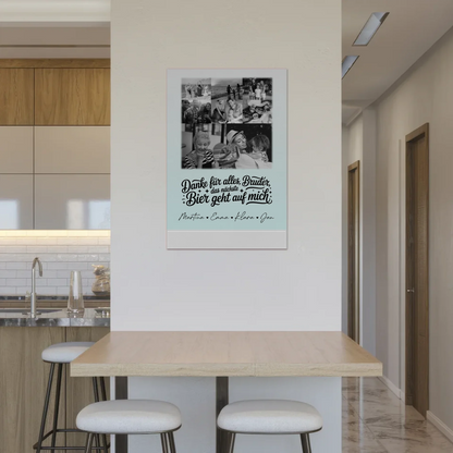 Personalisierbares Fotoboard Poster Magnetisch mit 8 Fotos und Herz Motiv Danke Bruder Bier geht auf mich Schwarz-Weiß Geschenk 2