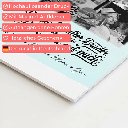 Personalisierbares Fotoboard Poster Magnetisch mit 8 Fotos und Herz Motiv Danke Bruder Bier geht auf mich Schwarz-Weiß Geschenk 4