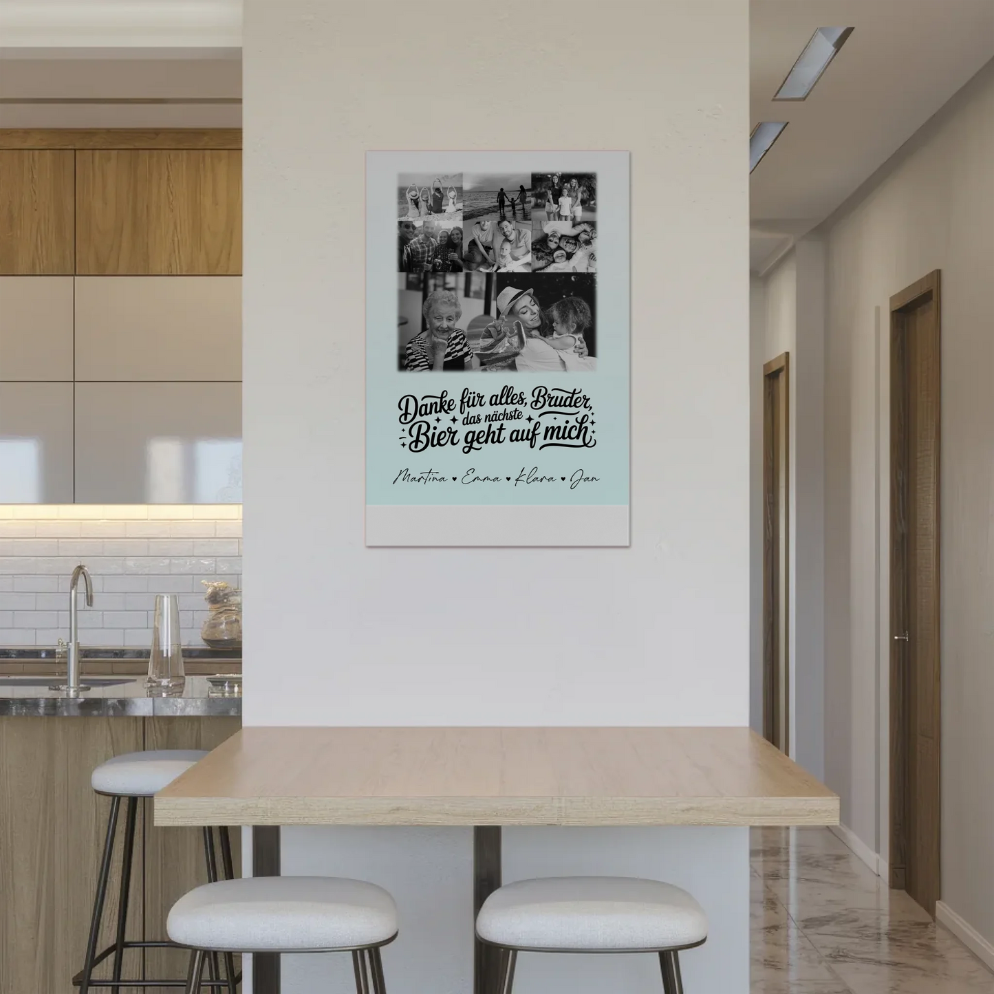 Personalisierbares Fotoboard Poster Magnetisch mit 8 Fotos und Herz Motiv Danke Bruder Bier geht auf mich Schwarz-Weiß Geschenk