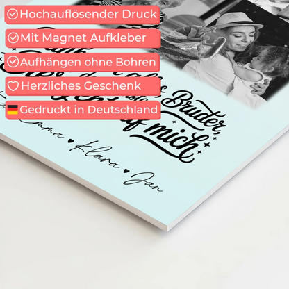 Personalisierbares Fotoboard Poster Magnetisch mit 8 Fotos und Herz Motiv Danke Bruder Bier geht auf mich Schwarz-Weiß Geschenk 10