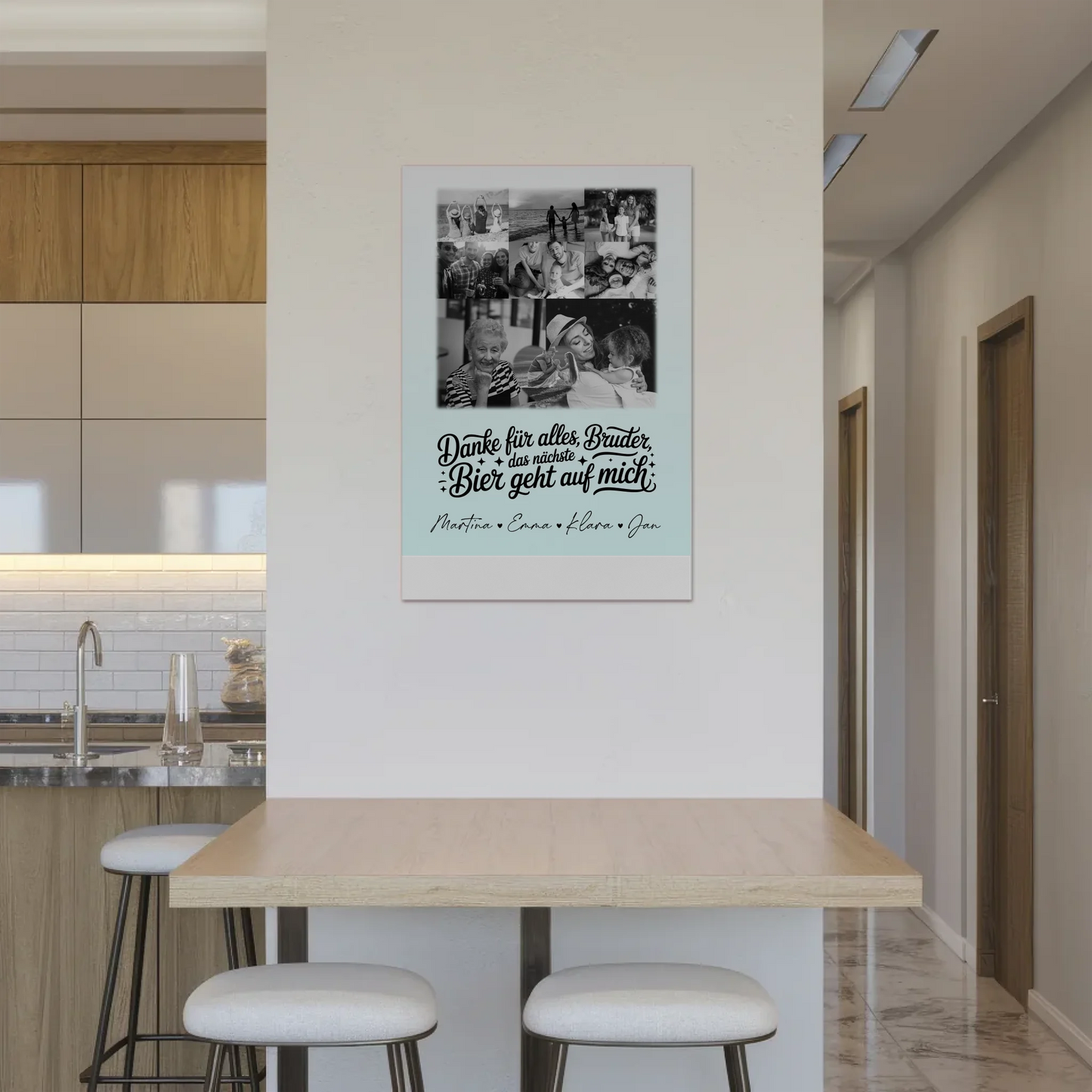 Personalisierbares Fotoboard Poster Magnetisch mit 8 Fotos und Herz Motiv Danke Bruder Bier geht auf mich Schwarz-Weiß Geschenk