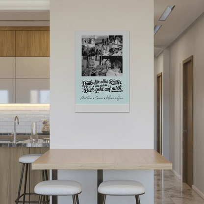 Personalisierbares Fotoboard Poster Magnetisch mit 8 Fotos und Herz Motiv Danke Bruder Bier geht auf mich Schwarz-Weiß Geschenk