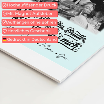 Personalisierbares Fotoboard Poster Magnetisch mit 8 Fotos und Herz Motiv Danke Bruder Bier geht auf mich Schwarz-Weiß Geschenk