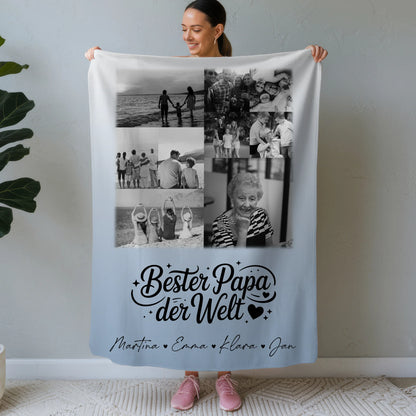Personalisierte Kuscheldecke Mit Namen 9 Fotos Bester Papa Der Welt Schwarz-Weiß 1