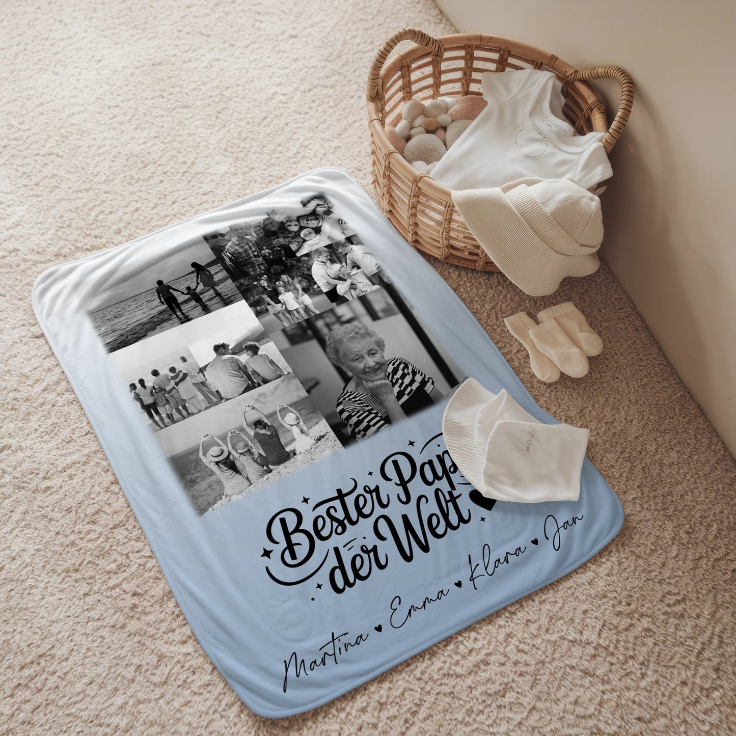 Personalisierte Kuscheldecke Mit Namen 9 Fotos Bester Papa Der Welt Schwarz-Weiß 2