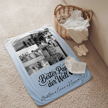 Personalisierte Kuscheldecke Mit Namen 9 Fotos Bester Papa Der Welt Schwarz-Weiß 2