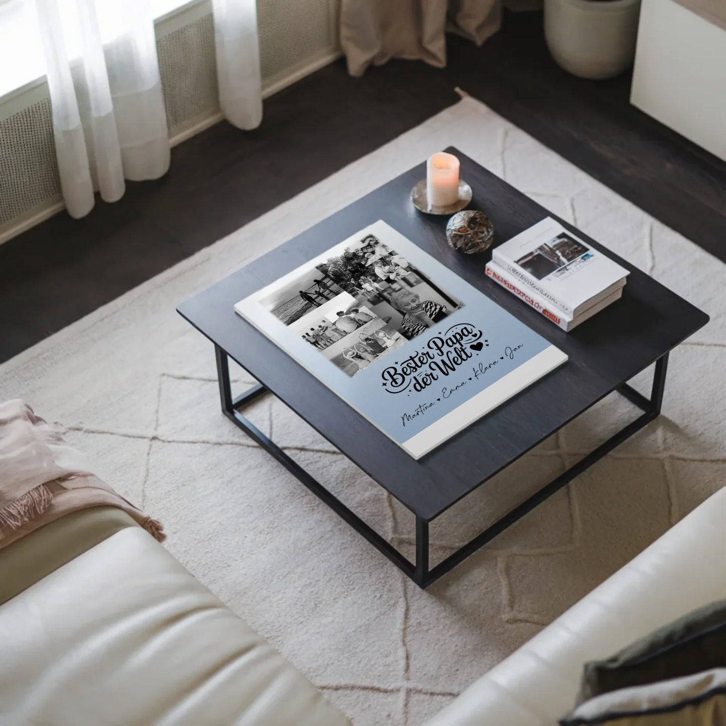 Personalisiertes Fotoboard Magnet Poster mit 9 Fotos Bester Papa Der Welt Schwarz-Weiß 3