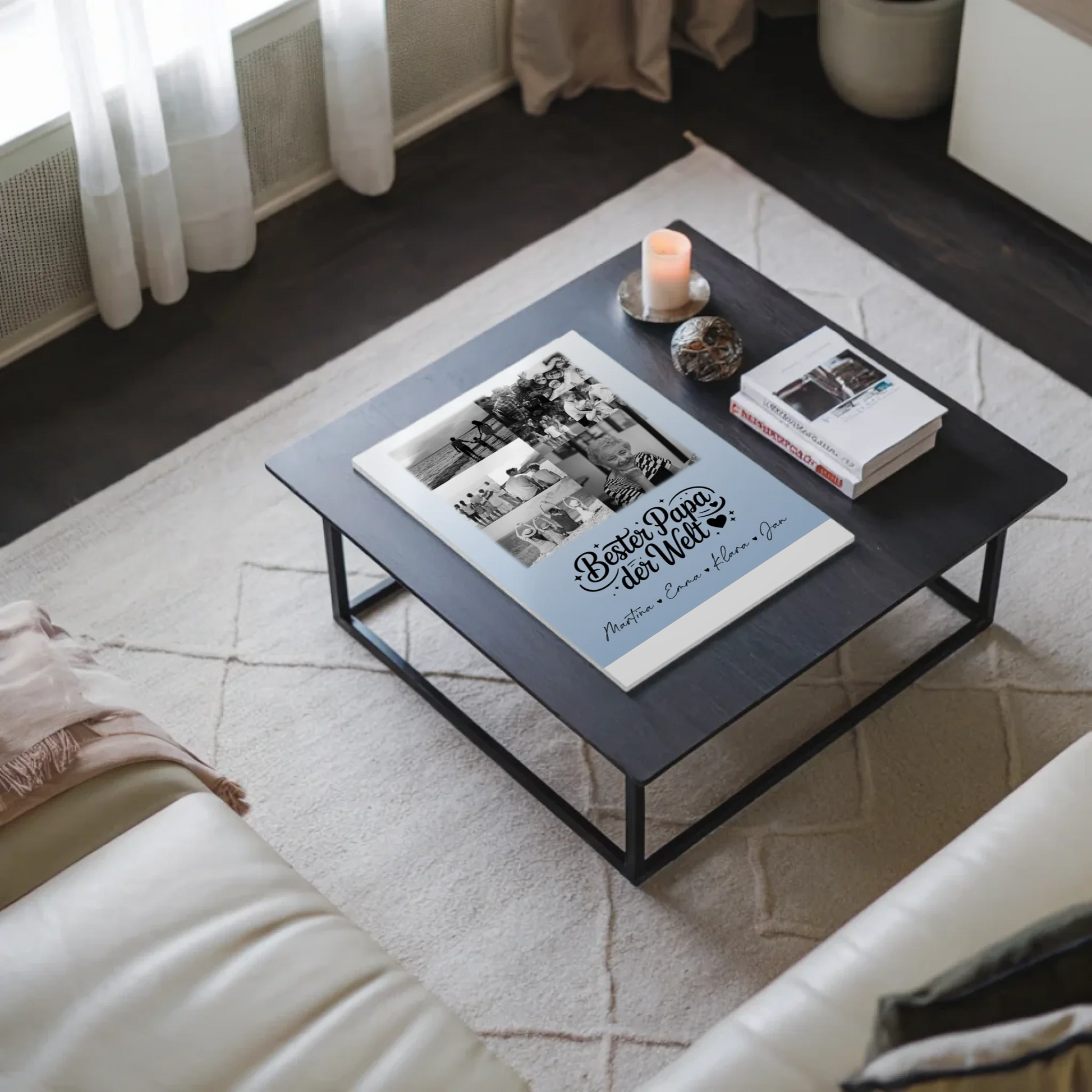 Personalisiertes Fotoboard Magnet Poster mit 9 Fotos Bester Papa Der Welt Schwarz-Weiß 3