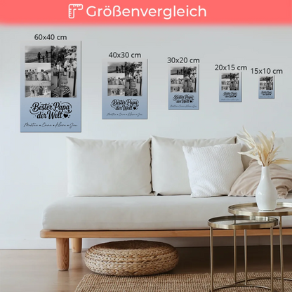 Personalisiertes Fotoboard Magnet Poster mit 9 Fotos Bester Papa Der Welt Schwarz-Weiß