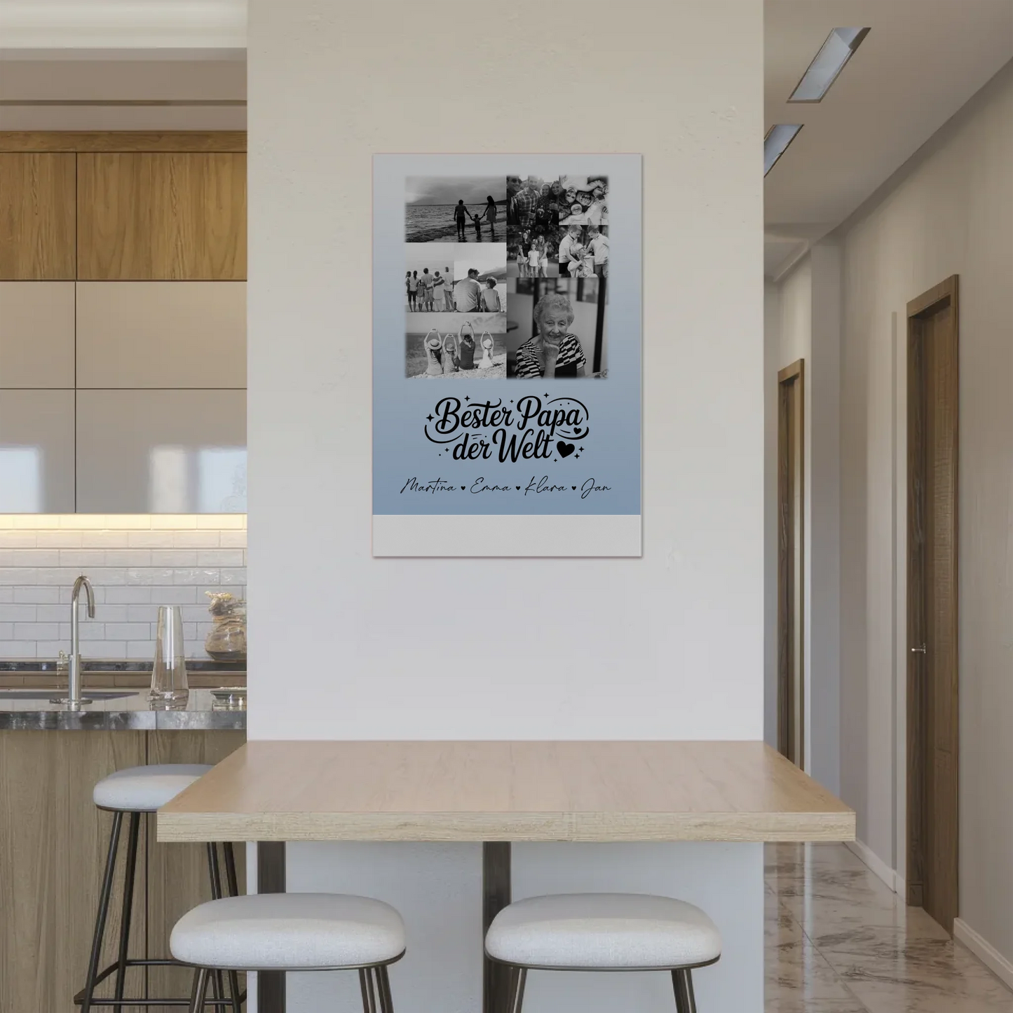 Personalisiertes Fotoboard Magnet Poster mit 9 Fotos Bester Papa Der Welt Schwarz-Weiß