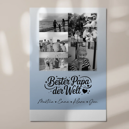 Personalisiertes Fotoboard Magnet Poster mit 9 Fotos Bester Papa Der Welt Schwarz-Weiß