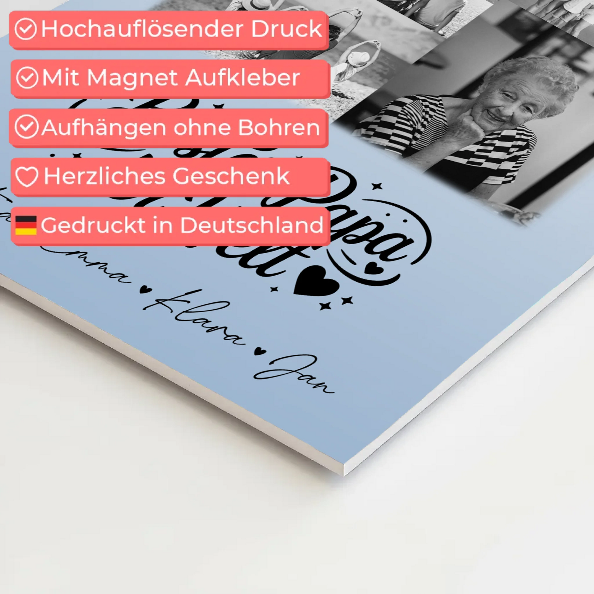 Personalisiertes Fotoboard Magnet Poster mit 9 Fotos Bester Papa Der Welt Schwarz-Weiß 10