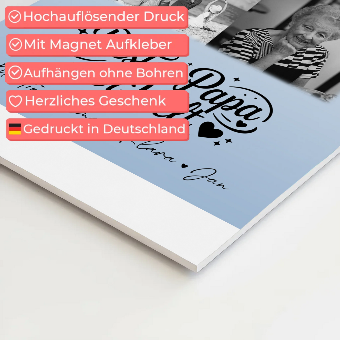 Personalisiertes Fotoboard Magnet Poster mit 9 Fotos Bester Papa Der Welt Schwarz-Weiß