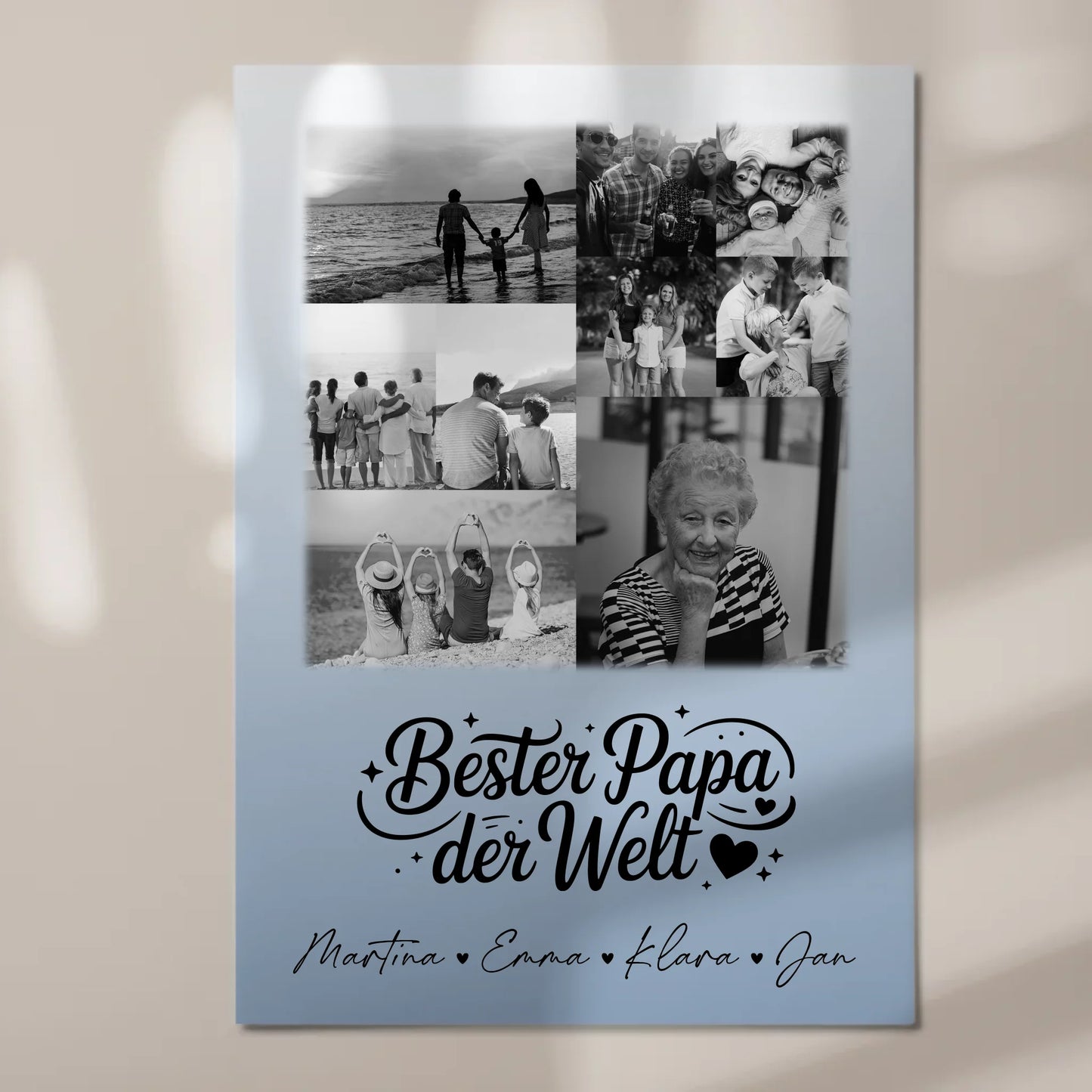 Personalisiertes Fotoboard Magnet Poster mit 9 Fotos Bester Papa Der Welt Schwarz-Weiß