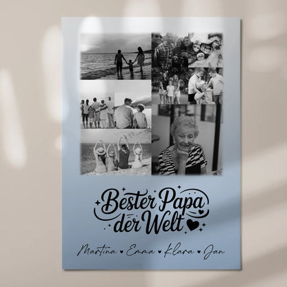 Personalisiertes Fotoboard Magnet Poster mit 9 Fotos Bester Papa Der Welt Schwarz-Weiß