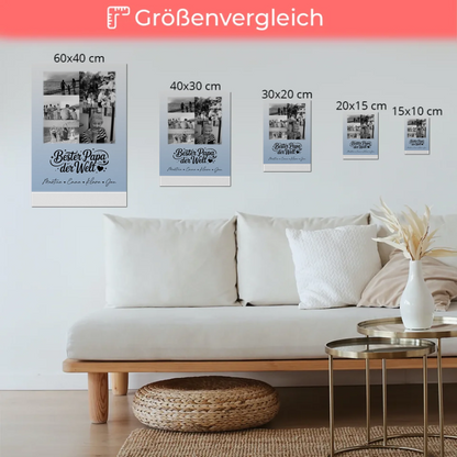 Personalisiertes Fotoboard Magnet Poster mit 9 Fotos Bester Papa Der Welt Schwarz-Weiß