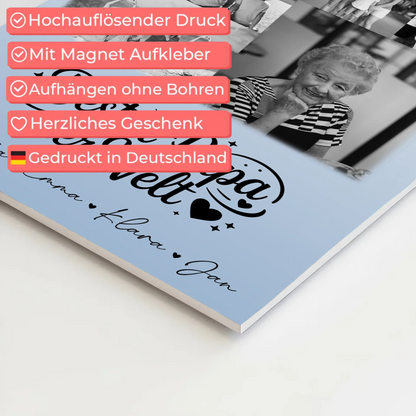 Personalisiertes Fotoboard Magnet Poster mit 9 Fotos Bester Papa Der Welt Schwarz-Weiß