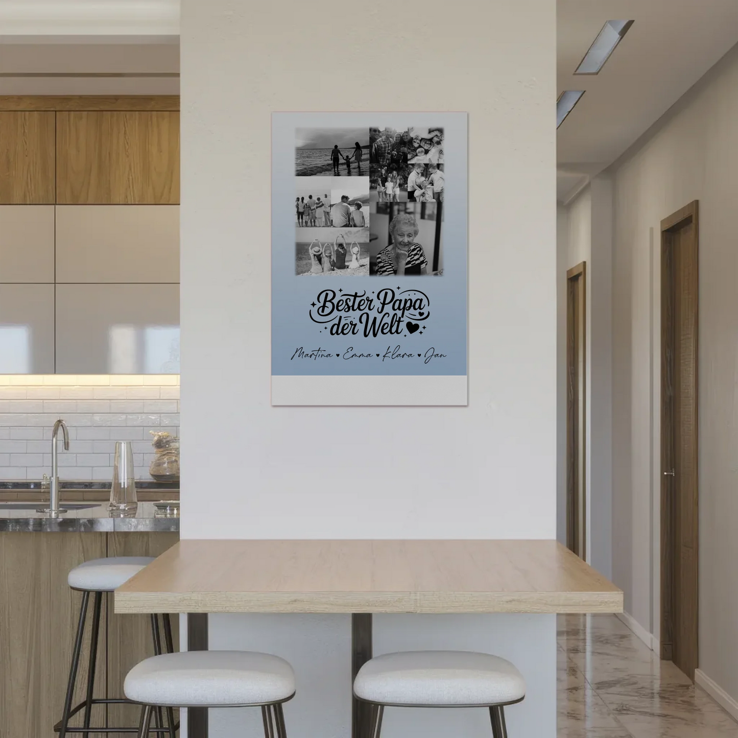Personalisiertes Fotoboard Magnet Poster mit 9 Fotos Bester Papa Der Welt Schwarz-Weiß