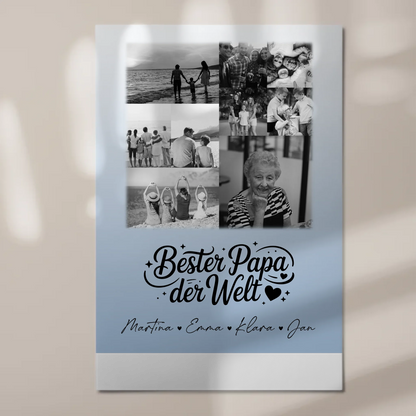 Personalisiertes Fotoboard Magnet Poster mit 9 Fotos Bester Papa Der Welt Schwarz-Weiß