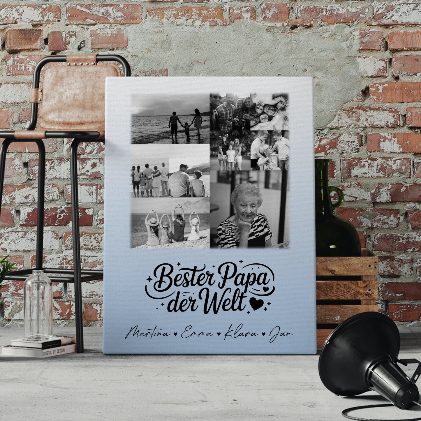 Wandbild Fotocollage 9 Fotos Schwarz-Weiß Bester Papa Der Welt personalisiertes Geschenk 4