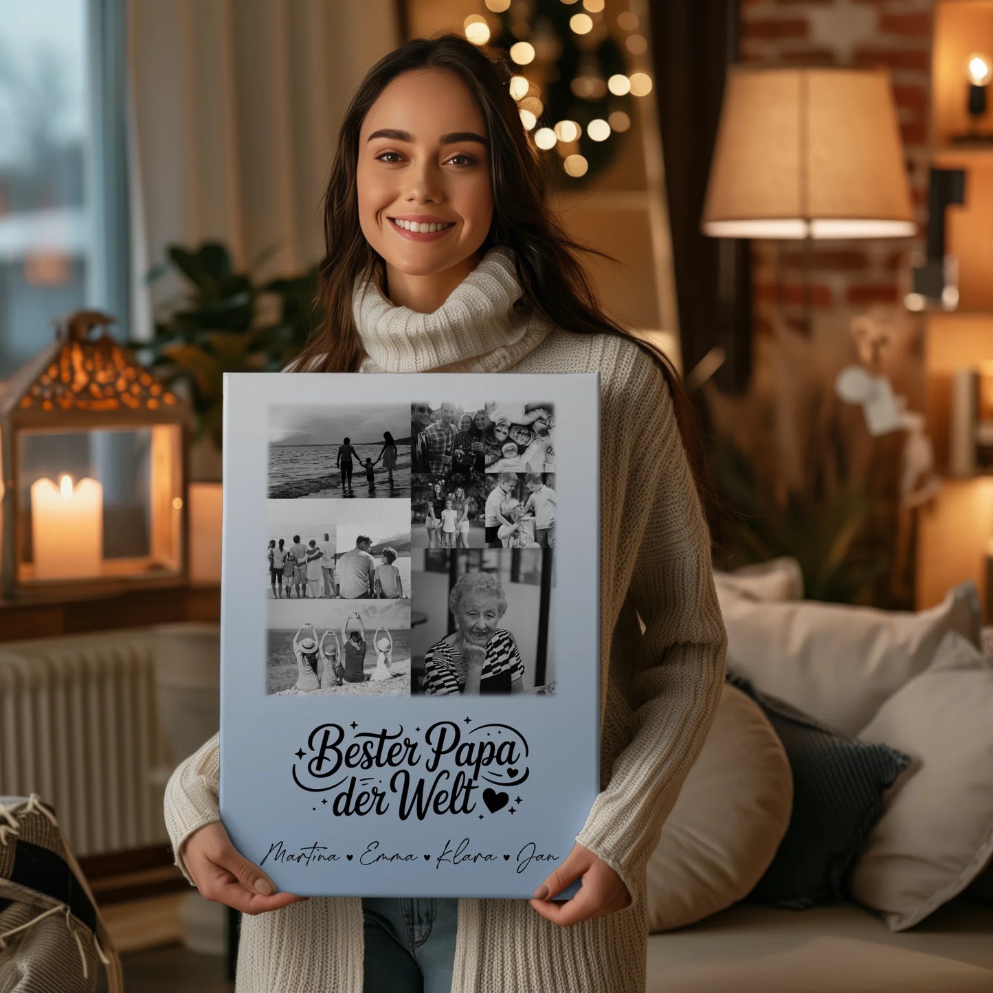 Wandbild Fotocollage 9 Fotos Schwarz-Weiß Bester Papa Der Welt personalisiertes Geschenk 2