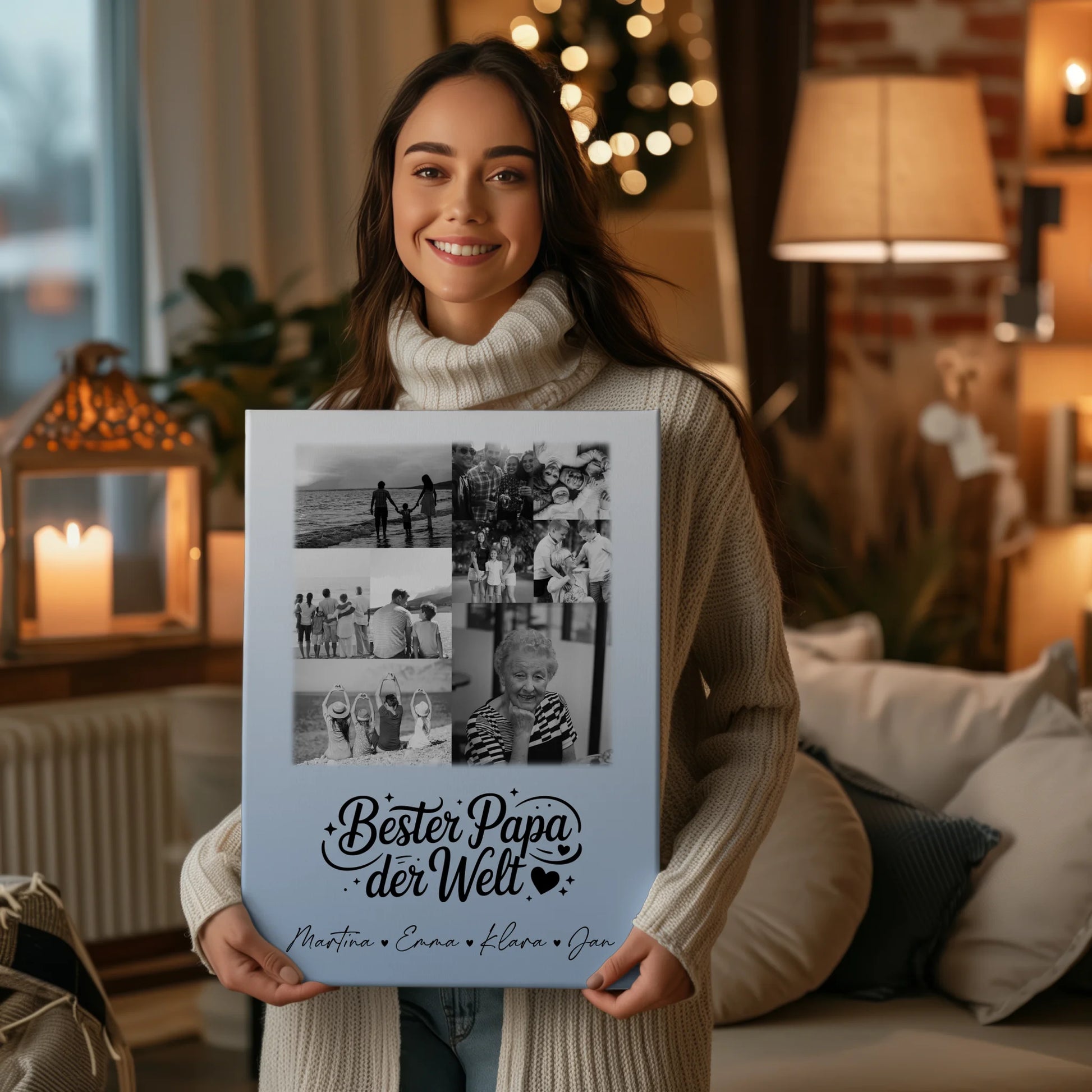 Wandbild Fotocollage 9 Fotos Schwarz-Weiß Bester Papa Der Welt personalisiertes Geschenk 2