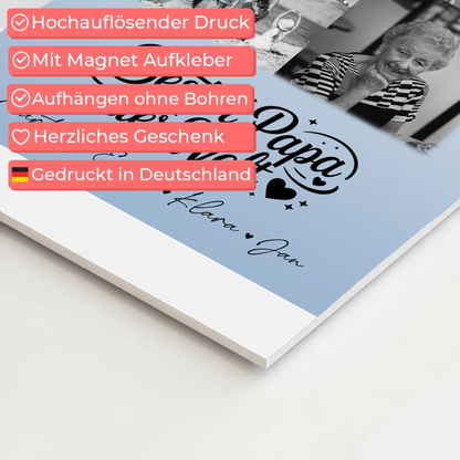 Personalisiertes Fotoboard Magnet Poster mit 9 Fotos Bester Papa Der Welt Schwarz-Weiß