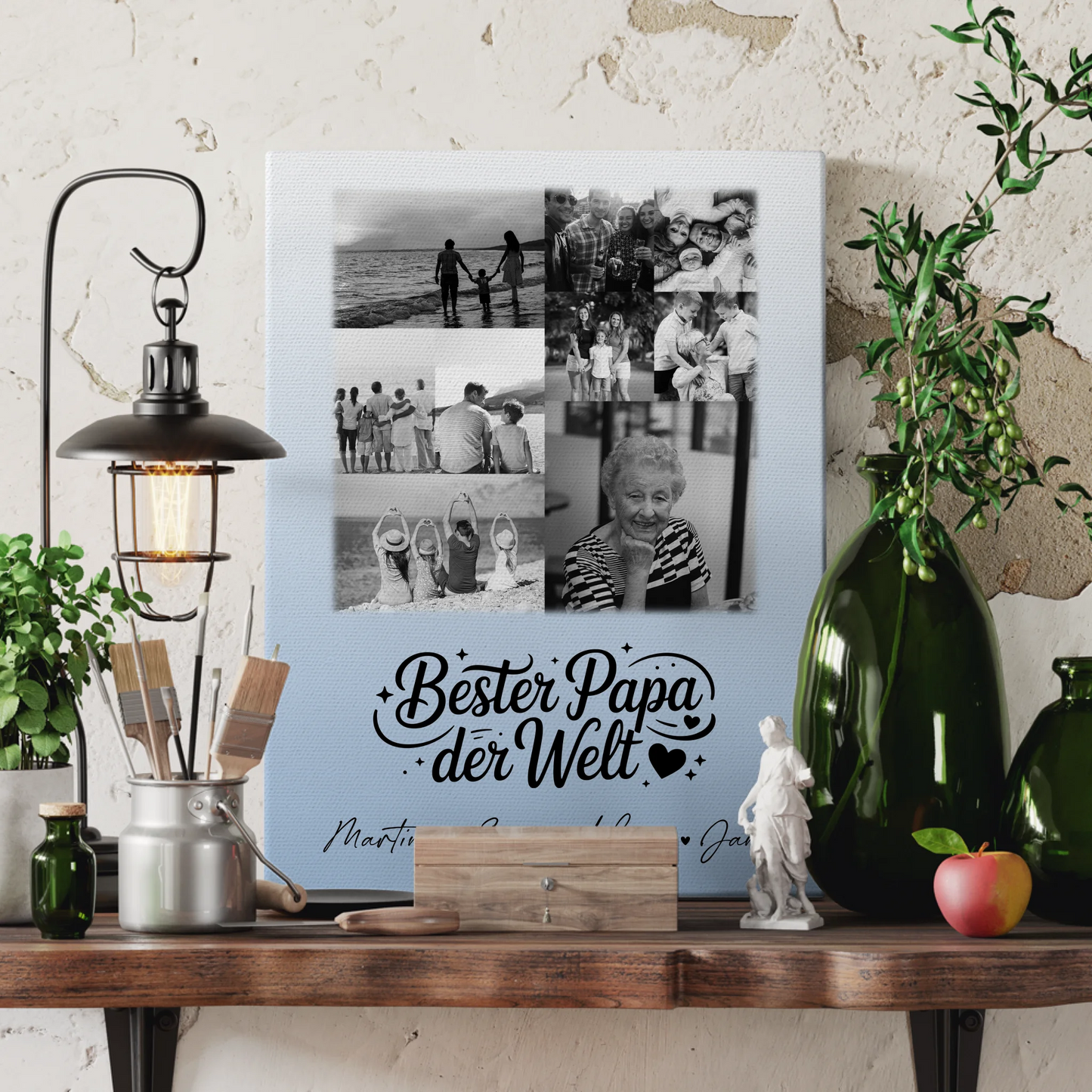 Wandbild Fotocollage 9 Fotos Schwarz-Weiß Bester Papa Der Welt personalisiertes Geschenk 3