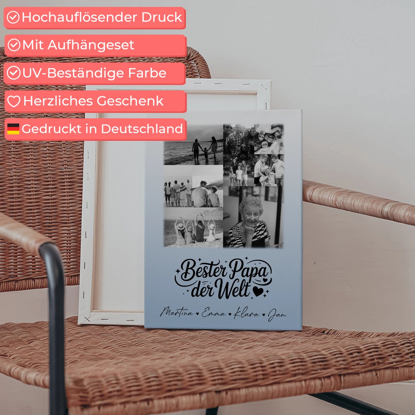 Wandbild Fotocollage 9 Fotos Schwarz-Weiß Bester Papa Der Welt personalisiertes Geschenk 5