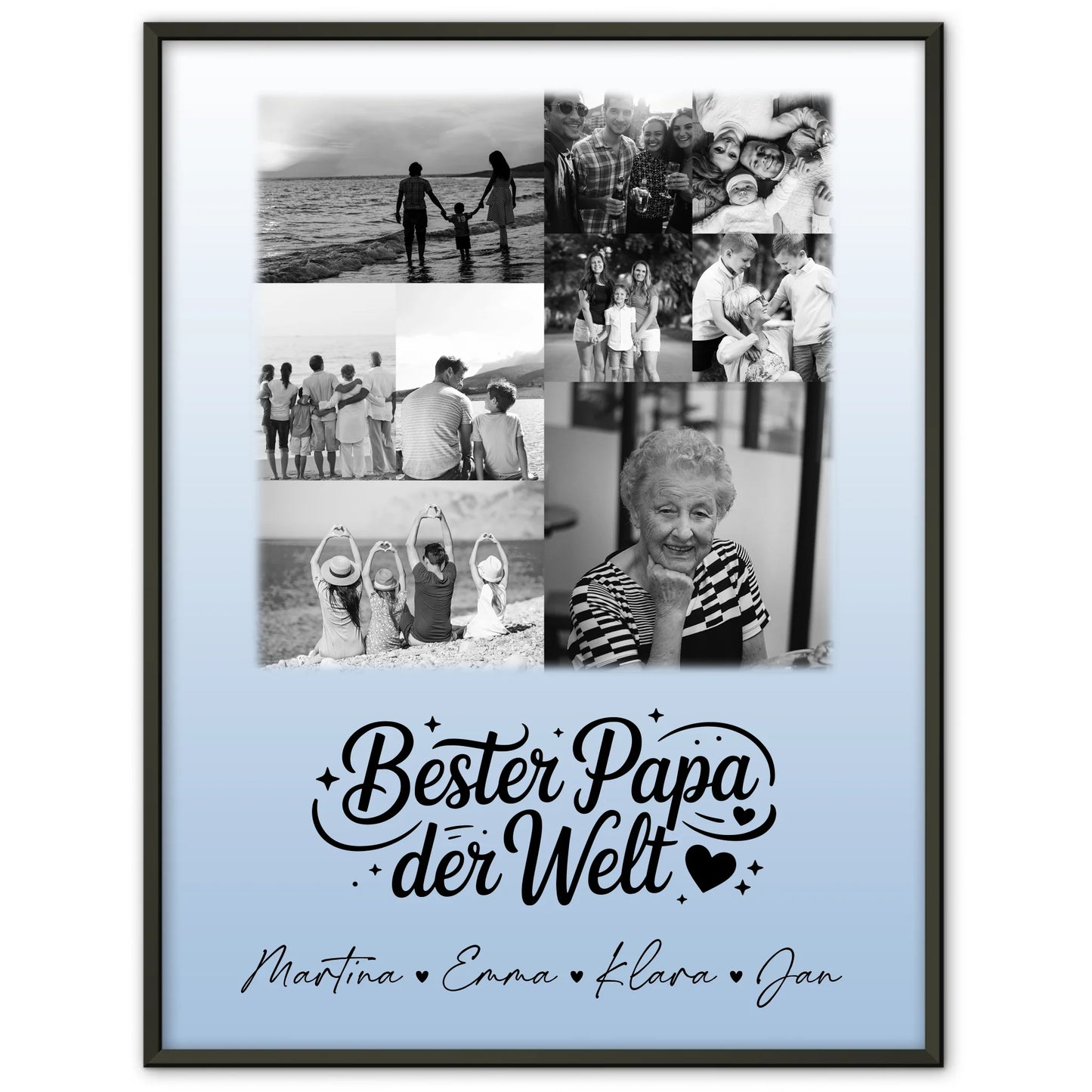 Papa Poster mit 9 Fotos Bester Papa Der Welt Schwarz-Weiß personalisiertes Geschenk