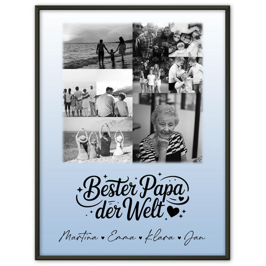 Papa Poster mit 9 Fotos Bester Papa Der Welt Schwarz-Weiß personalisiertes Geschenk