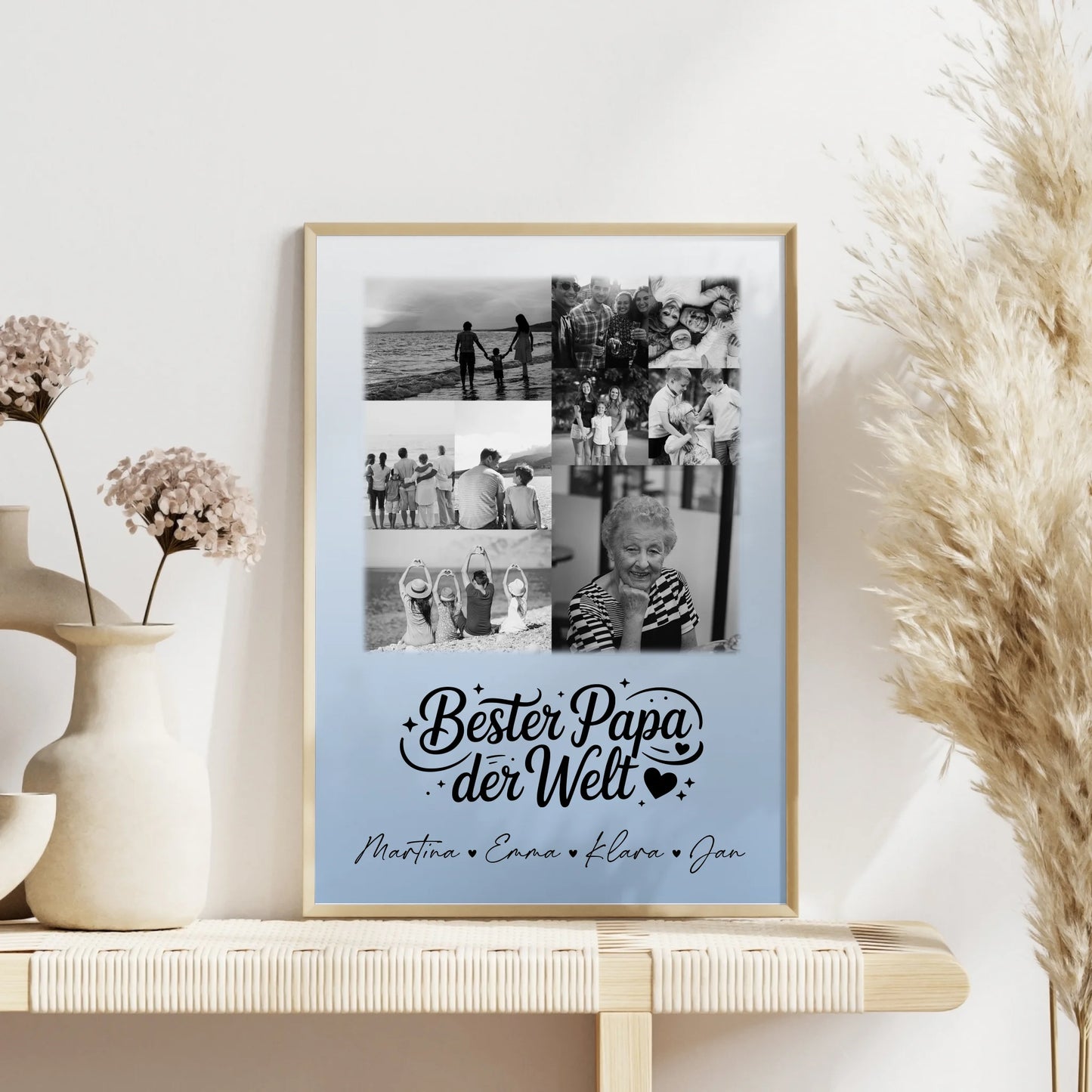 Papa Poster mit 9 Fotos Bester Papa Der Welt Schwarz-Weiß personalisiertes Geschenk