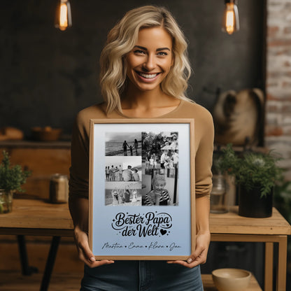 Papa Poster mit 9 Fotos Bester Papa Der Welt Schwarz-Weiß personalisiertes Geschenk