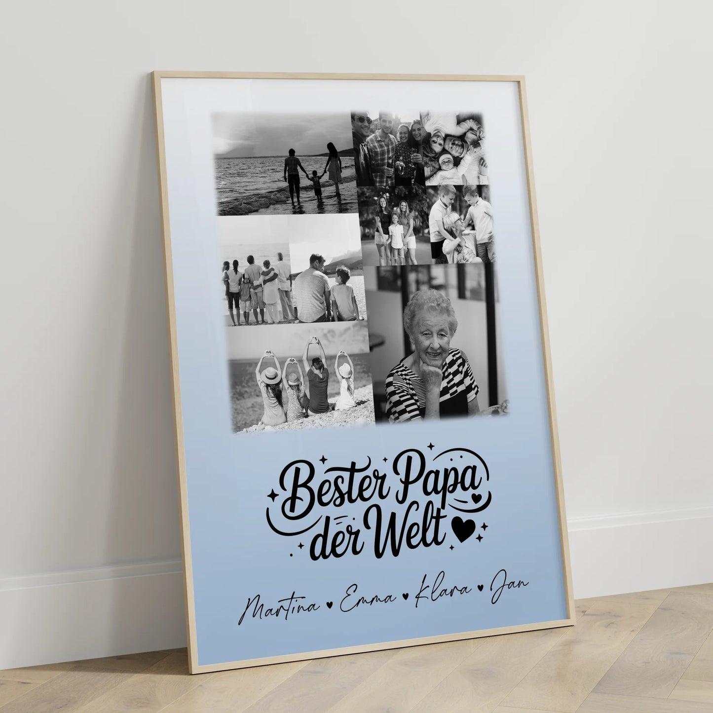 Papa Poster mit 9 Fotos Bester Papa Der Welt Schwarz-Weiß personalisiertes Geschenk