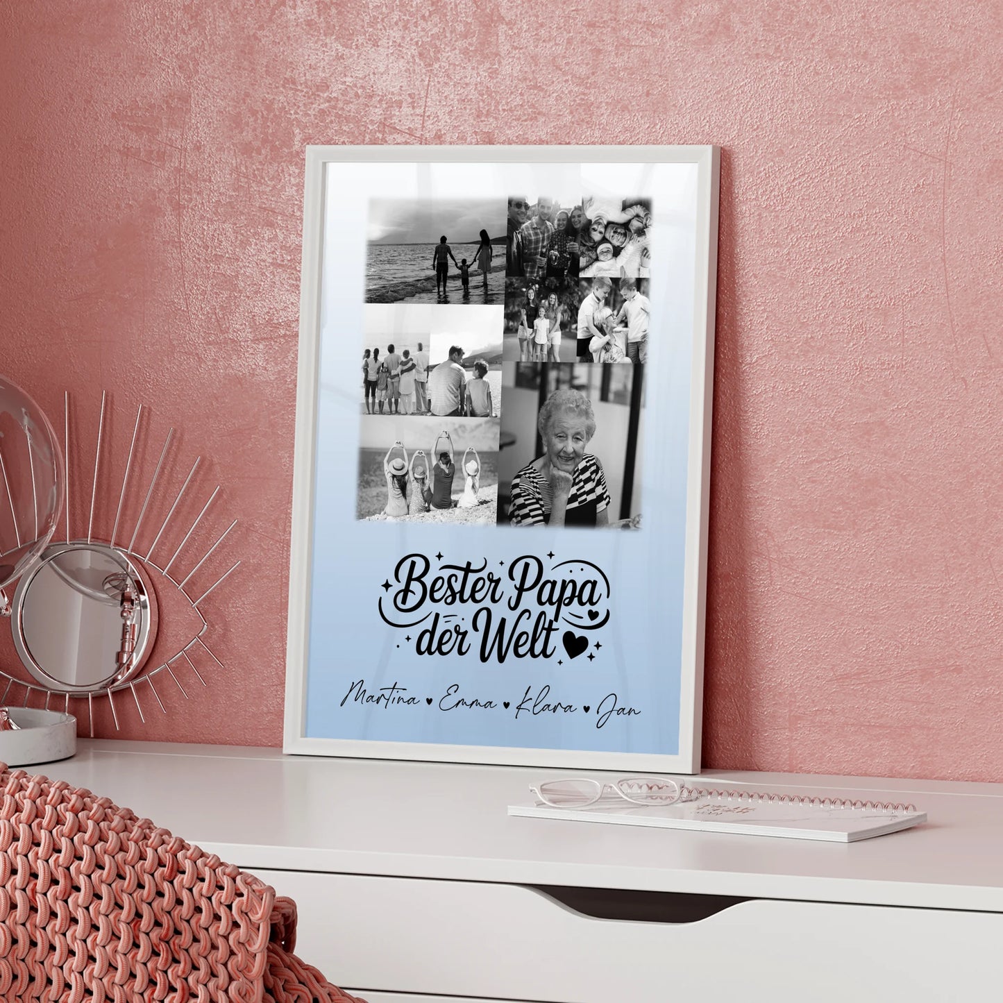 Papa Poster mit 9 Fotos Bester Papa Der Welt Schwarz-Weiß personalisiertes Geschenk