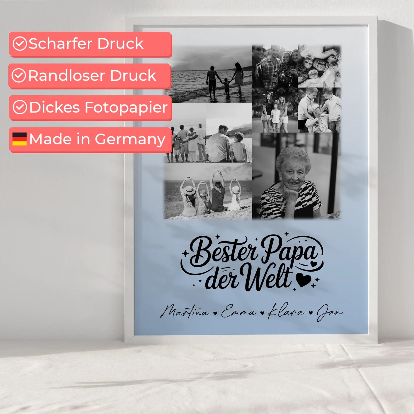 Papa Poster mit 9 Fotos Bester Papa Der Welt Schwarz-Weiß personalisiertes Geschenk