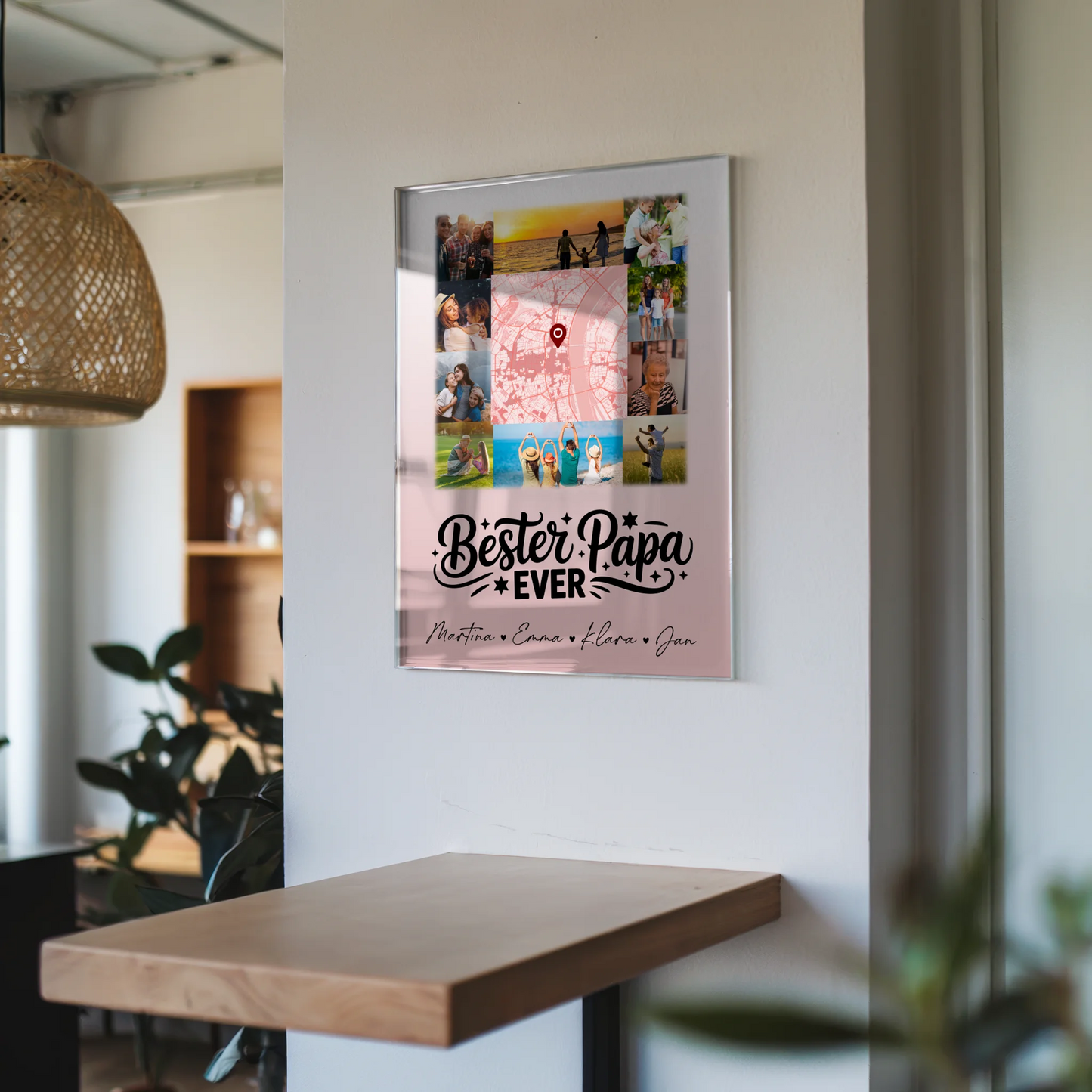 Personalisierte Acrylglas Mit Foto 10 Fotos und Karte in der Mitte Bester Papa Ever