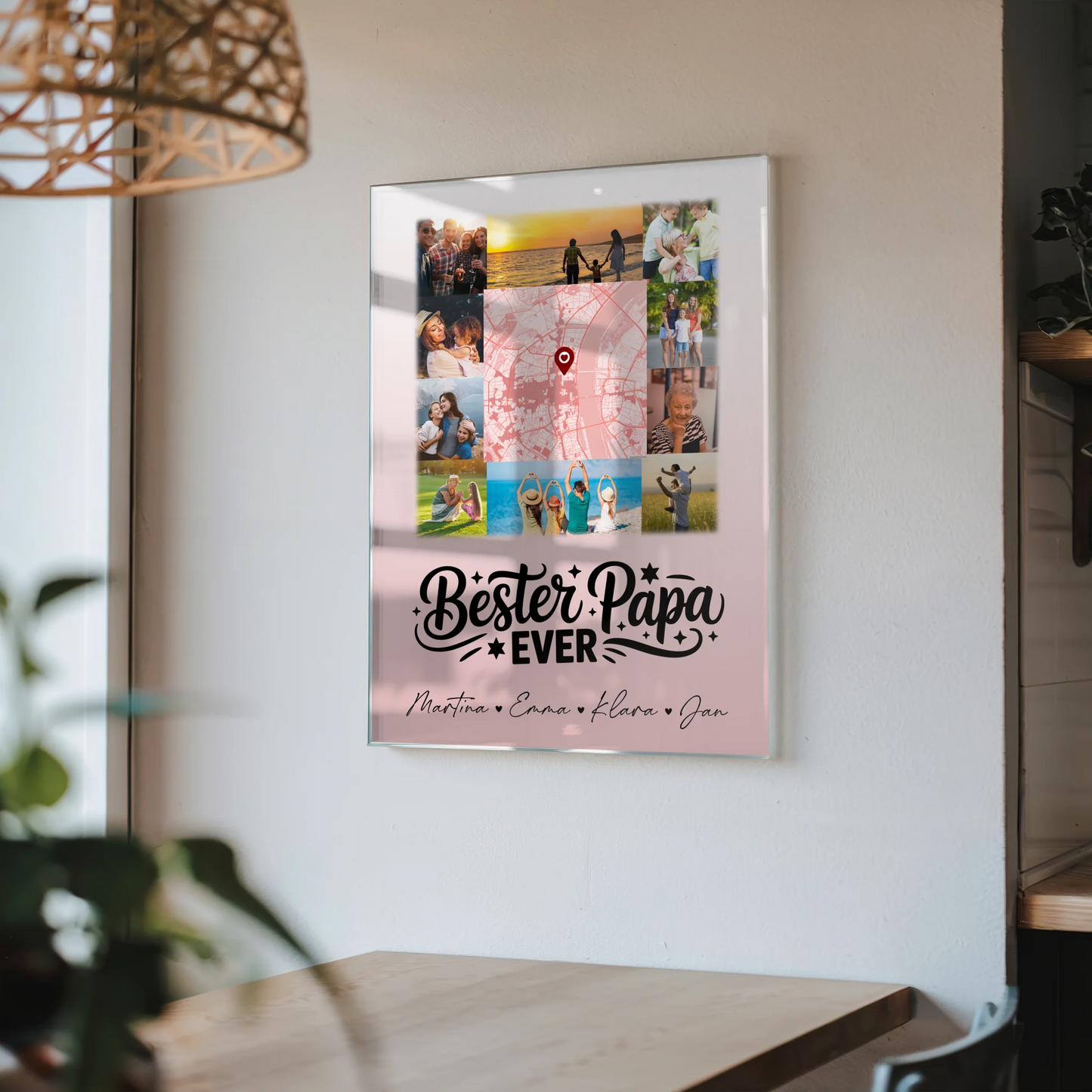 Personalisierte Acrylglas Mit Foto 10 Fotos und Karte in der Mitte Bester Papa Ever