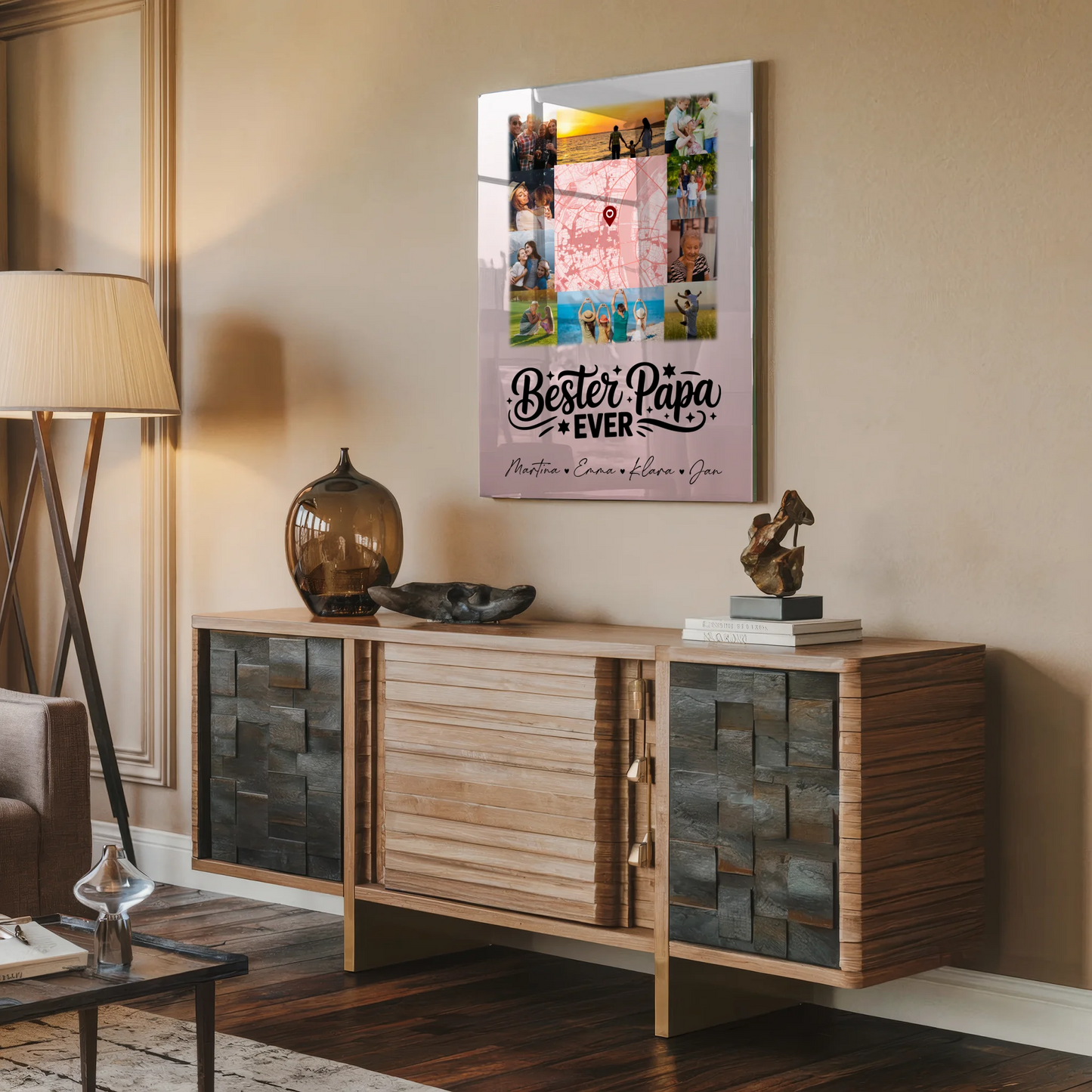 Personalisierte Acrylglas Mit Foto 10 Fotos und Karte in der Mitte Bester Papa Ever