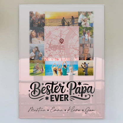 Personalisierte Acrylglas Mit Foto 10 Fotos und Karte in der Mitte Bester Papa Ever