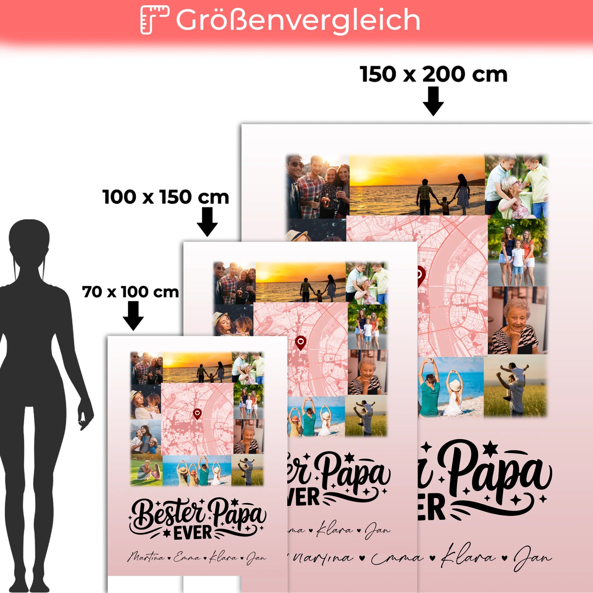 Personalisierte Decke Mann mit 10 Fotos und Karte in der Mitte Bester Papa Ever 5