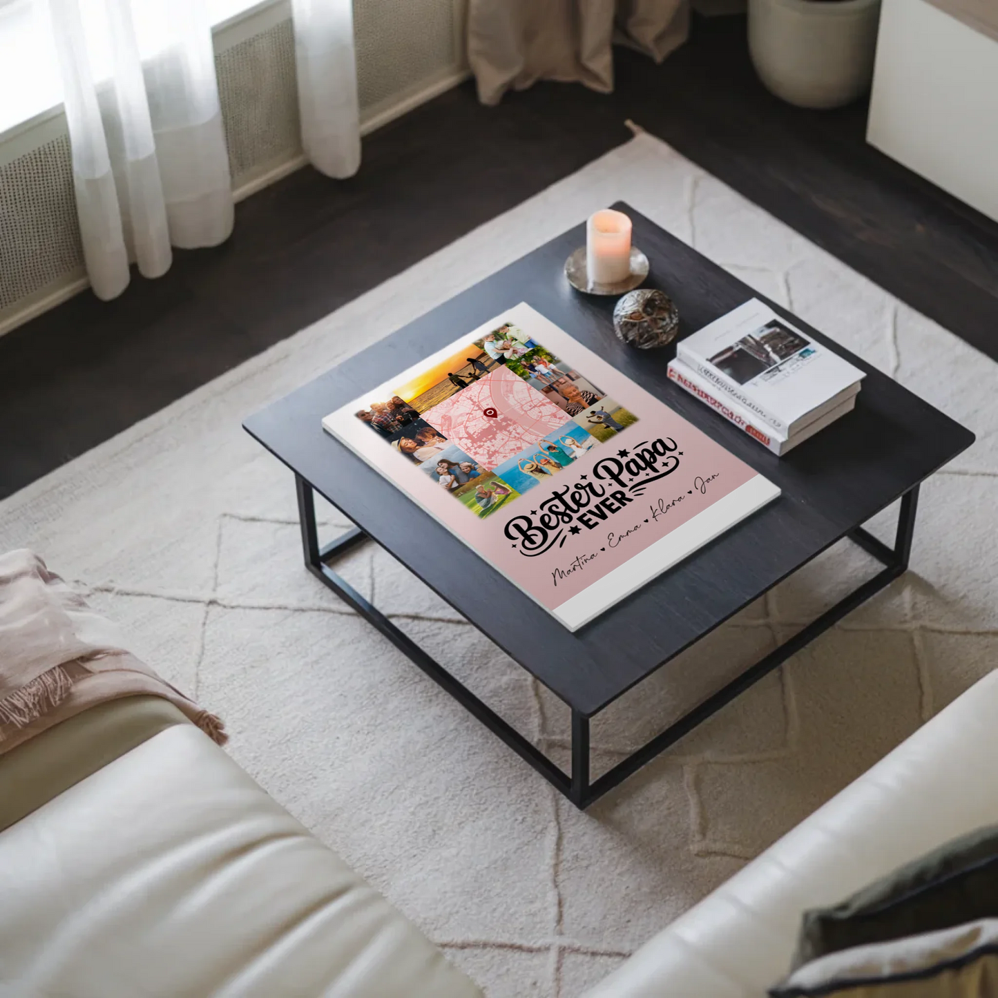 Personalisiertes Fotoboard Poster Magnetisch mit 10 Fotos und Karte in der Mitte Bester Papa Ever 3