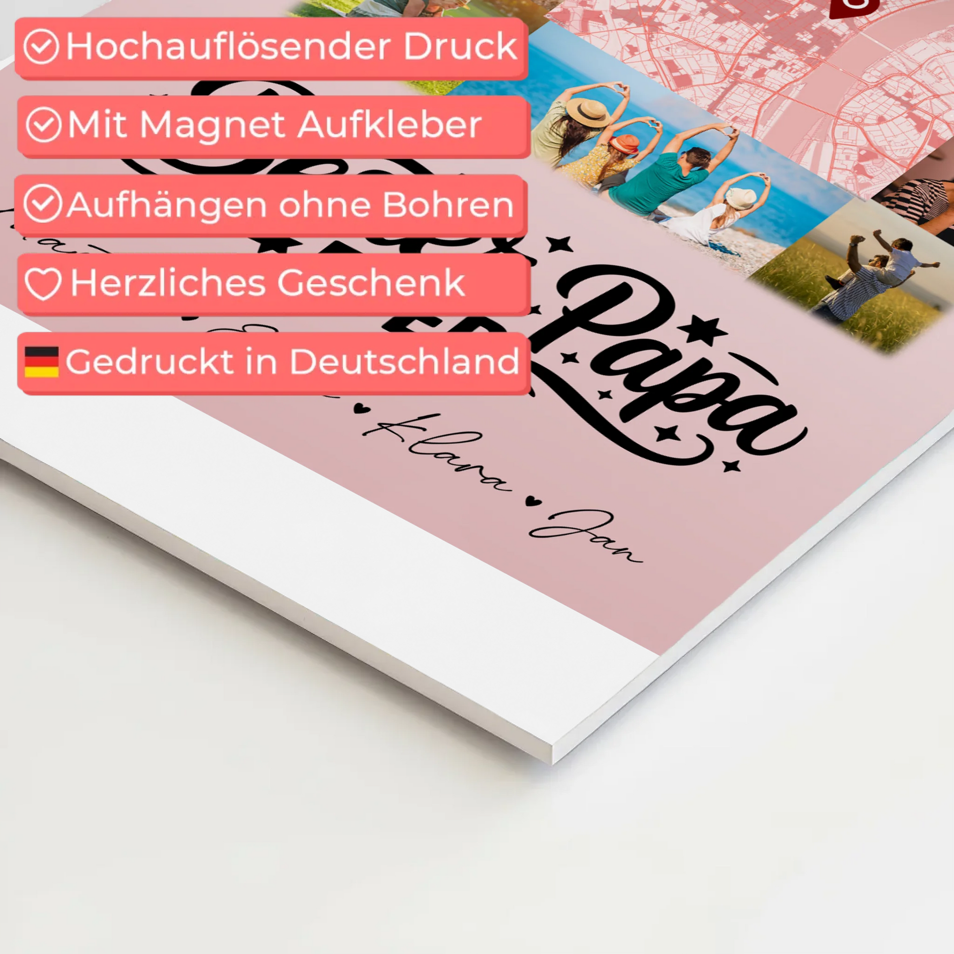 Personalisiertes Fotoboard Poster Magnetisch mit 10 Fotos und Karte in der Mitte Bester Papa Ever 4
