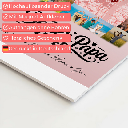 Personalisiertes Fotoboard Poster Magnetisch mit 10 Fotos und Karte in der Mitte Bester Papa Ever 4