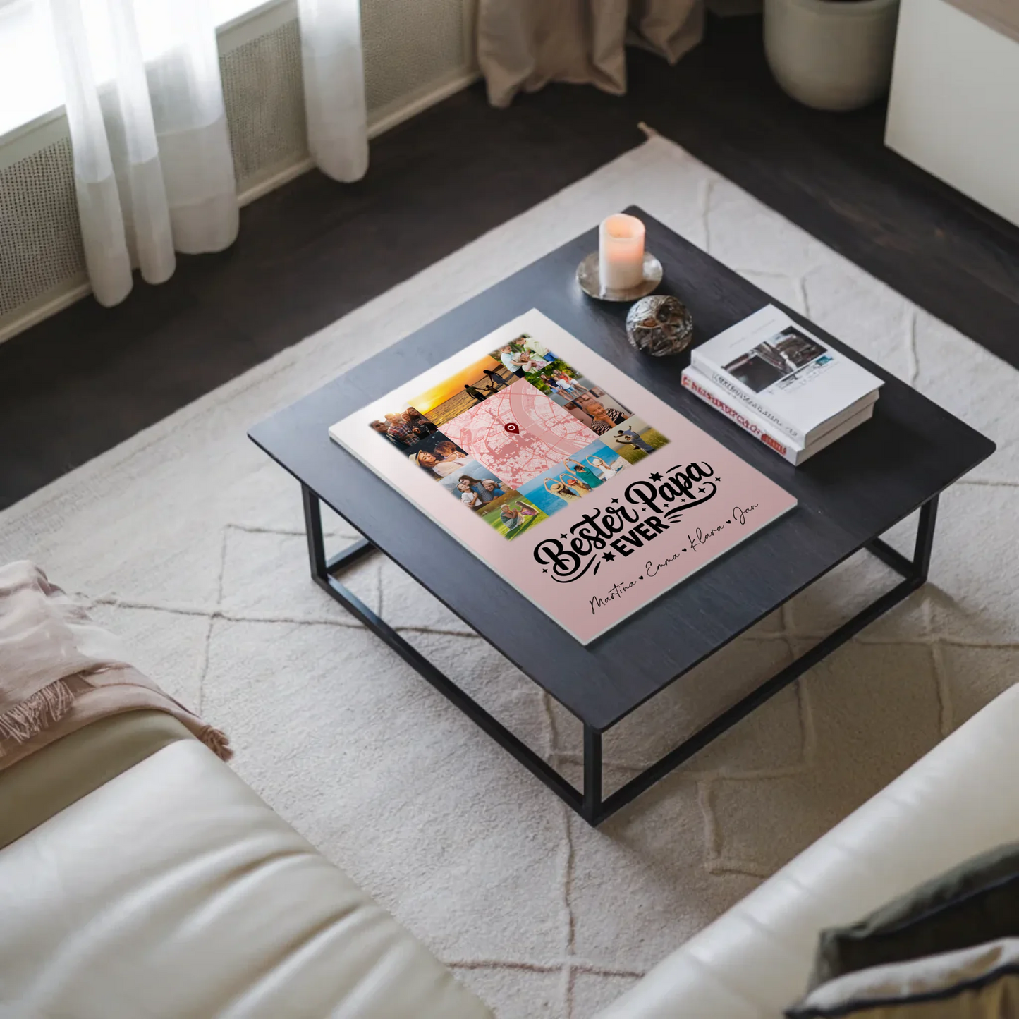 Personalisiertes Fotoboard Poster Magnetisch mit 10 Fotos und Karte in der Mitte Bester Papa Ever 9