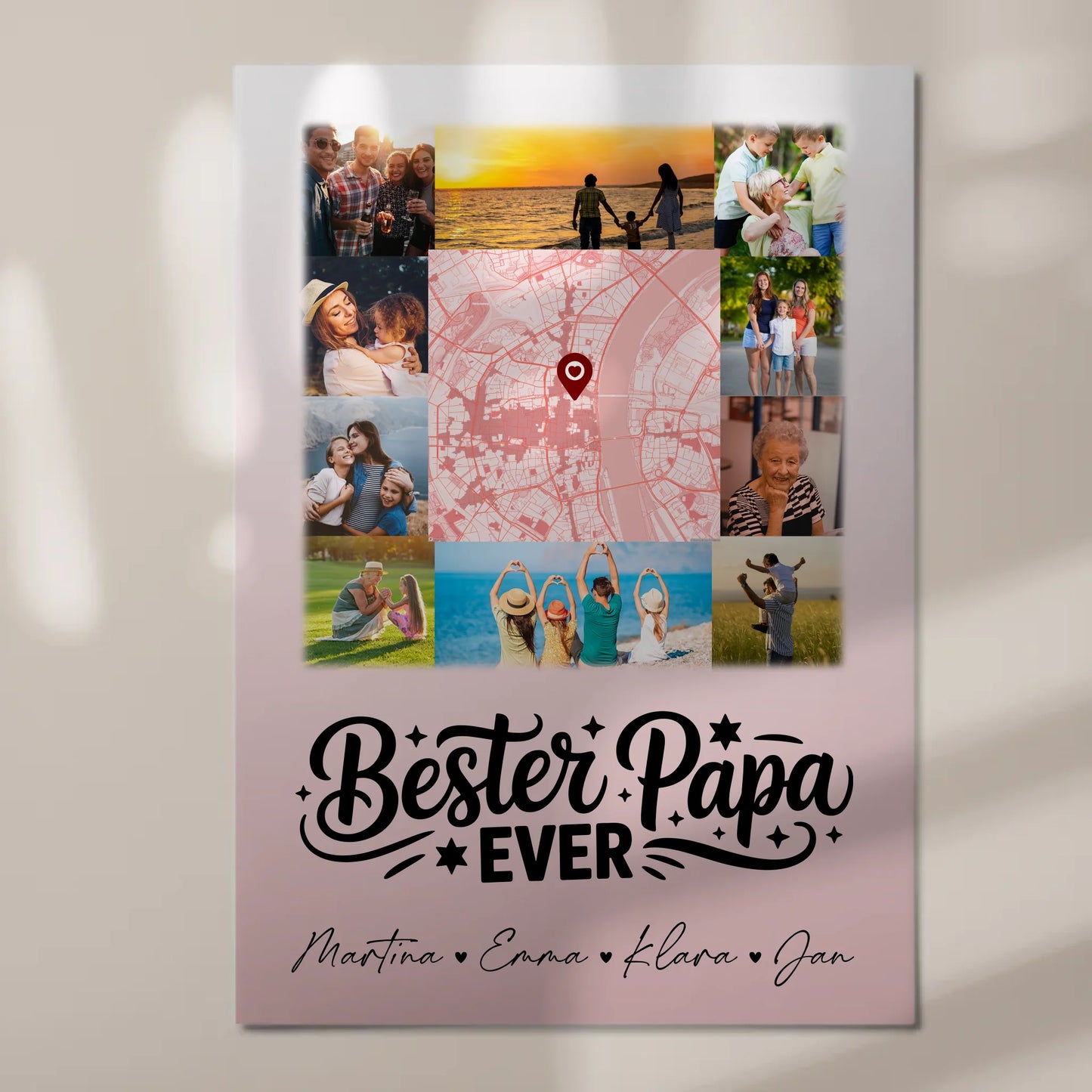 Personalisiertes Fotoboard Poster Magnetisch mit 10 Fotos und Karte in der Mitte Bester Papa Ever 7